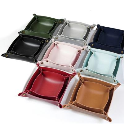 China Factory Wholesale Custom Logo Viable PU Valet Home Tray Office Jewelry Key Storage Home Table Leather Table Tray p010 for sale