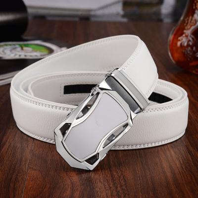 China Bus Belt btb0132 Auto Lock Auto White Buckle White Leather Belt For Men for sale