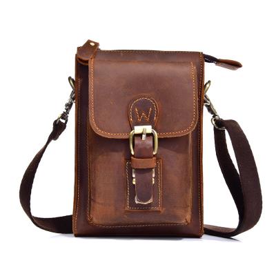 China Vintage bb014 Crazy Horse High Quality Leather Men Cycling Travel Waist Bag for sale