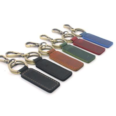 China Promotion Gift kq124 Logo Handmade Crazy Horse Genuine Leather Key Chain Ring For Business Car Gift for sale