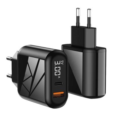 China Newest Cell Phone Palladium 18W 3.0 QC 3.0 EU 2 USB Ports Mobile Phone Wall Charger Dual Fast Charger With Digital LCD Display for sale