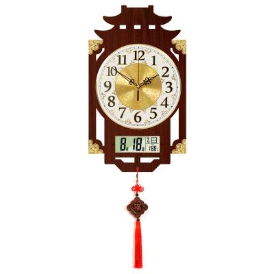 China Calendars Chinese Style Perpetual Calendar Quartz Clock Wooden Wall Clock for sale