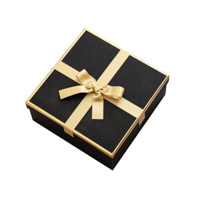 China Recyclable High End Luxury Elegant Customized Black Cardboard Gift Box With Ribbon Bow for sale