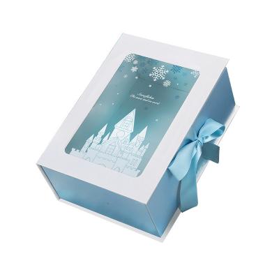 China New Recycled Materials High End White Blue Elegant Rectangular Gift Box for sale