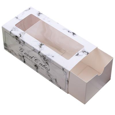 China Recycled White Drawer Cardboard Drawer Cake Materials Towel Roll Dessert Box Custom Pastry Box Color Print With Window for sale