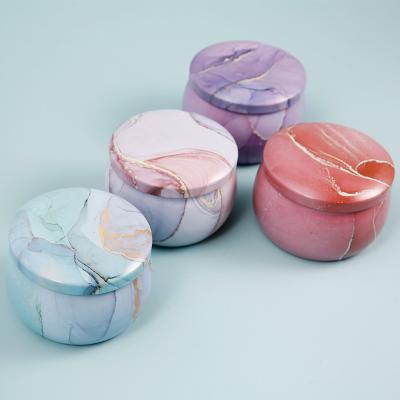 China Eco - Friendly Recyclable Empty Iron Candle Jar With Marble Prints for sale