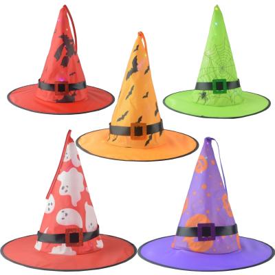 China Fabric Halloween Witch Hats With Light Glowing Outdoor Indoor Holiday Party Decoration LED Witch Hat Wizard Hat Decoration for sale