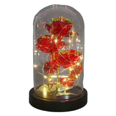 China Hot Sales Eco-Friendly Products 24K Gold Foil Flower in Red Rose Glass Dome Glass Dome for Mother's Day Women's Day Gift for sale