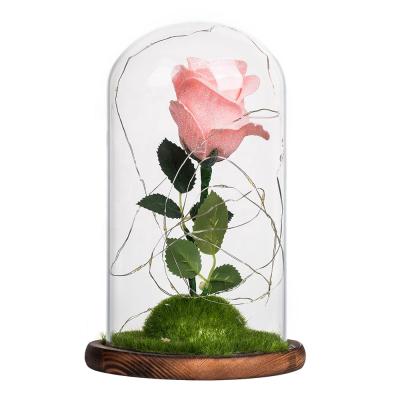 China Wholesale Eco-Friendly Handmade Glass Dome Rose Decorative Flowers Lamp Led Figurine Work Lamp Glass Flower Light In Gift Box for sale