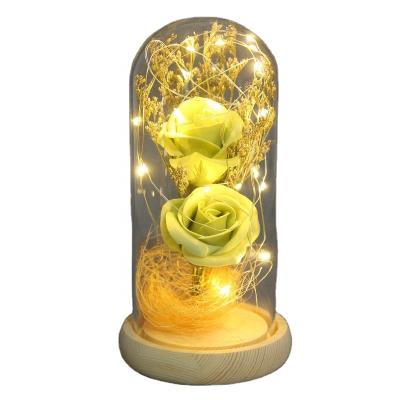 China Eco-Friendly Artificial Flower Rose with LED Light Blue Rose Forever in Glass Dome with Led Light for Wedding Valentine's Birthday Gifts for sale