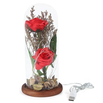 China Hot Sales Enchanted Eco-friendly Rose Glass Dome Led Light Wedding Artificial Flower Best Gift For Mother's Day Valentines Day for sale