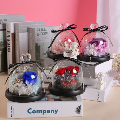 China High Quality Eco-Friendly Preserved Mother of Rose Eternal Artificial Flowers In Angel Glass Cover Wedding Christmas for sale