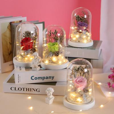 China 2021 Hot Selling Valentine's Day Artificial Preserved Gift Eco-friendly Rose Flower Finished Glass Cover for sale