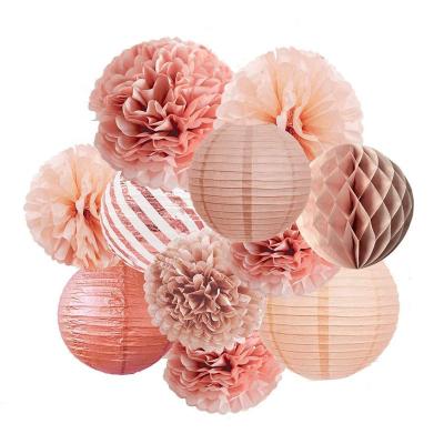 China Wholesale New Modern/Beautiful Design 11 Pcs Peach Blush Rose Gold Circular Lantern Honeycomb Balloon Lantern Birthday Party Decoration for sale