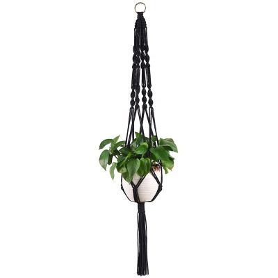 China Mini Macrame Plant Hanger Flower Pot Plant Hanging Basket Net Modern White Porcelain Handwoven Eco-friendly Creative Pot for sale