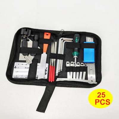 China Portable Tool Kit Guitar Tool Set 25Pcs Guitar Repair Action Ruler Screwdriver Hex Wrench Folders with Carrying Bag for sale