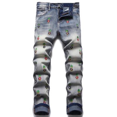 China The latest custom logo embroidery leg jeans men streetwear breathable custom straight jeans pants for man for sale