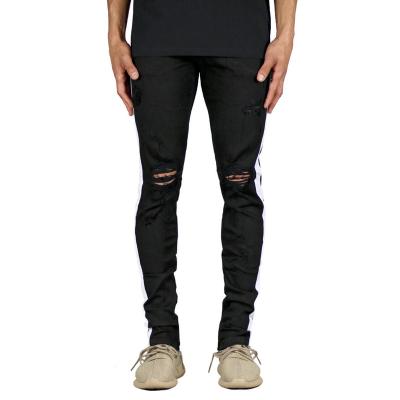 China Breathable High Quality Mens Distressed Cotton Stretchy Knee Washed Black Blue Skinny Ripped Jeans for sale