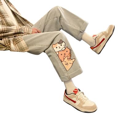 China 2022 New Men's Pants Men's Breathable Loose Jeans Young Style Casual Trendy Pattern Cartoon for sale