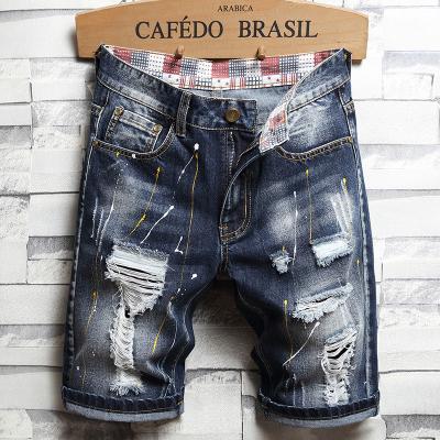 China QUICK DRY American and European Trend Personality High Street Feature Denim Shorts Men's High Street Ripped Beggar Hot Pants Patch Jeans for sale