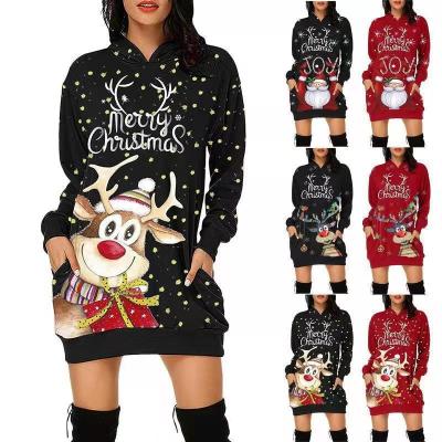 China Anti-Wrinkle Women's Christmas Santa Claus Long Sleeve Hooded Dress for sale