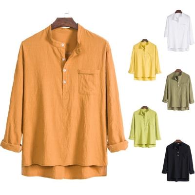 China Anti-Wrinkle Loose Stand Collar Cotton And Linen Shirt , Plus Size Fashion Casual Shirt for sale