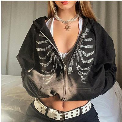 China Women's Tight Women's Cotton Sweatshirt Anti-Wrinkle Zipper Sweatshirt Workout Women's Rhinestone Hoodie for sale