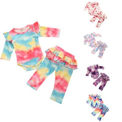 China Baby Toddler T-shirt Tie Dye Baby High Waisted Sleeve T-shirt Ruffle Long Pants Set for sale