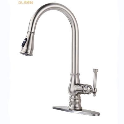 China Pull Out Single Lever High End Single Lever Spray Kitchen Sink Faucet Clearance Deck Mounted Mixer Taps With Brushed Nickel Color For Farmhouse Bedroom for sale