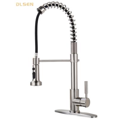 China Pull Out Spray Contemporary Brass Brushed Nickel Pull Down Kitchen Mixer Tap With Spring Kitchen Sink Faucet Taps For Farmhouse House for sale