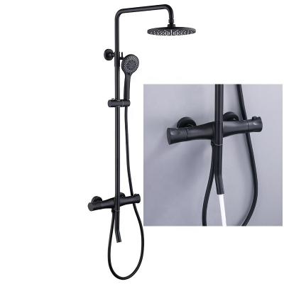 China With Slide Bar Good Quality Matte Black Shower System Exposed Wall Mounted Rainfall Shower Heads Thermostatic Shower Faucet For Bathroom for sale