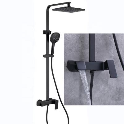 China With Slide Bar Shower Column Shower Mixer Sets Bathroom Black Shower Faucets Set European Design High Quality Matte Black Contemporary Square for sale