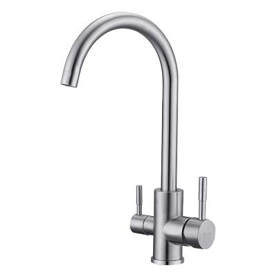 China Metered Faucets Brushed SUS304 Kitchen Faucets With Double Handle Deck Mounted Stainless Steel Kitchen Faucet Mixer For Project for sale