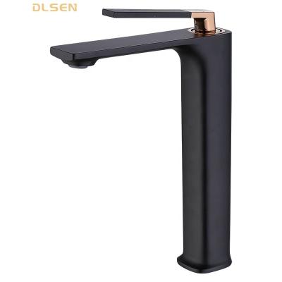 China Luxury High End Rose Gold and Matte Black Bathroom Basin Faucet Metered Faucets for Five Star Hotel and Villa Bathroom with Acceptable Price for sale