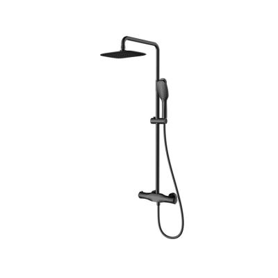 China With Slide Bar Chinese Factory Matte Black Brass Faucet Rain Shower System For Hotel Bathroom for sale