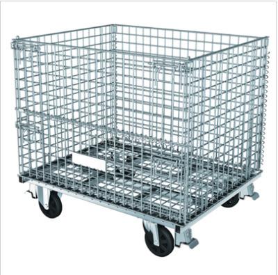 China Collapsible Wire Mesh Storage Pallet Corrosion Protection Metal Cage with Wheels for sale