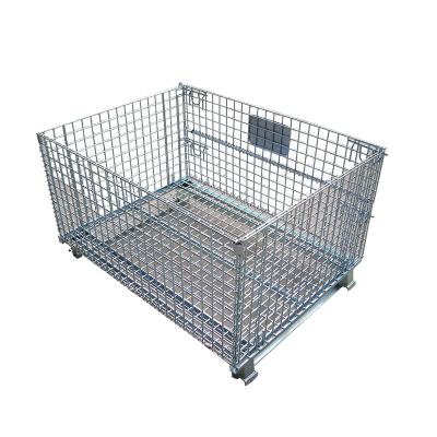 China Logistics Transport Warehouse Folding Galvanized Steel Collapsible Pallet Stacking Wire Mesh Cages Storage Container for sale