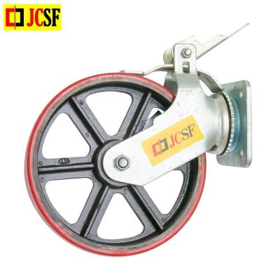 China As customers request factory supply 12 inch (300mm) heavy duty scaffolding PU caster wheels mobile scaffolding caster wheel with brake for sale