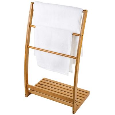 China Contemporary 3-Tier Ladder Bamboo Towel Rack with Storage Shelf for sale