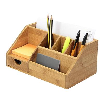 China New Products Eco-Friendly Stationery Bamboo Table Pen Holder Desktop Organizer for sale