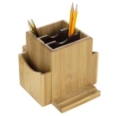 China Modern Office Cart Bamboo Rotating Pen Holder Desk Organizer for sale