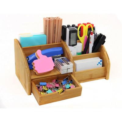 China Modern Bamboo Organizer Storage Caddy Office Pen Holder Desktop Office Supplies for sale