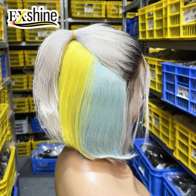 China Hot Selling Silky Straight Wave Rainbow Lace Front Human Hair Wig, Wholesale Colored Short Bob Straight Hair Wig, Brazilian Virgin T1B/Grey Lace Wig for sale