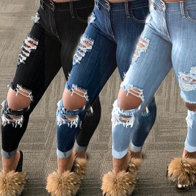 China Lady High Waisted Hole Lady Fashion Street Hippie Jeans Women Denim Breathable Plus Size Denim Pants High Waisted Casual Trousers for sale