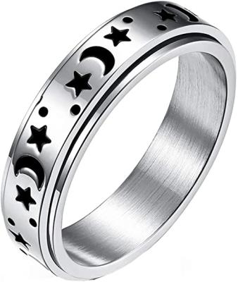 China Titanium Rings Nickel Free Stainless Steel Spinner Moon and Worry Ring Engagement Wedding Promise Rings Annealing Restoration Restoration Star Restless Person for sale