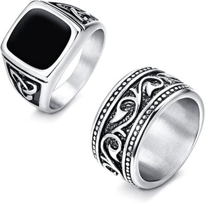 China Trendy Stainless Steel Ring For Men Vintage Biker Seal And Band Rings for sale