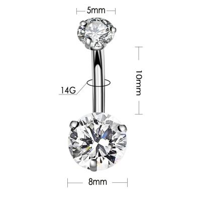 China FASHIONABLE 14G Surgical Steel Belly Button Rings Zircon Navel Barbell Stud Round Body Piercing for sale