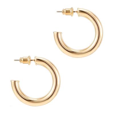 China Lead Free Nickel Free Gold Colored Lightweight Chunky Open Hoops C Shape Earrings Statement Circle Earrings For Her for sale