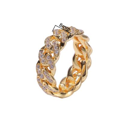 China Zircon Chain Ring 6-11 Punk Cuban 8MM Ring 8mm Plated Gold Copper Men's Ring for sale