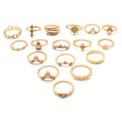 China BOHEMIA Crystal Joint Gold Ring Set 17PCS Stackable Vintage Snake Knuckle Rings Set For Women And Girls for sale